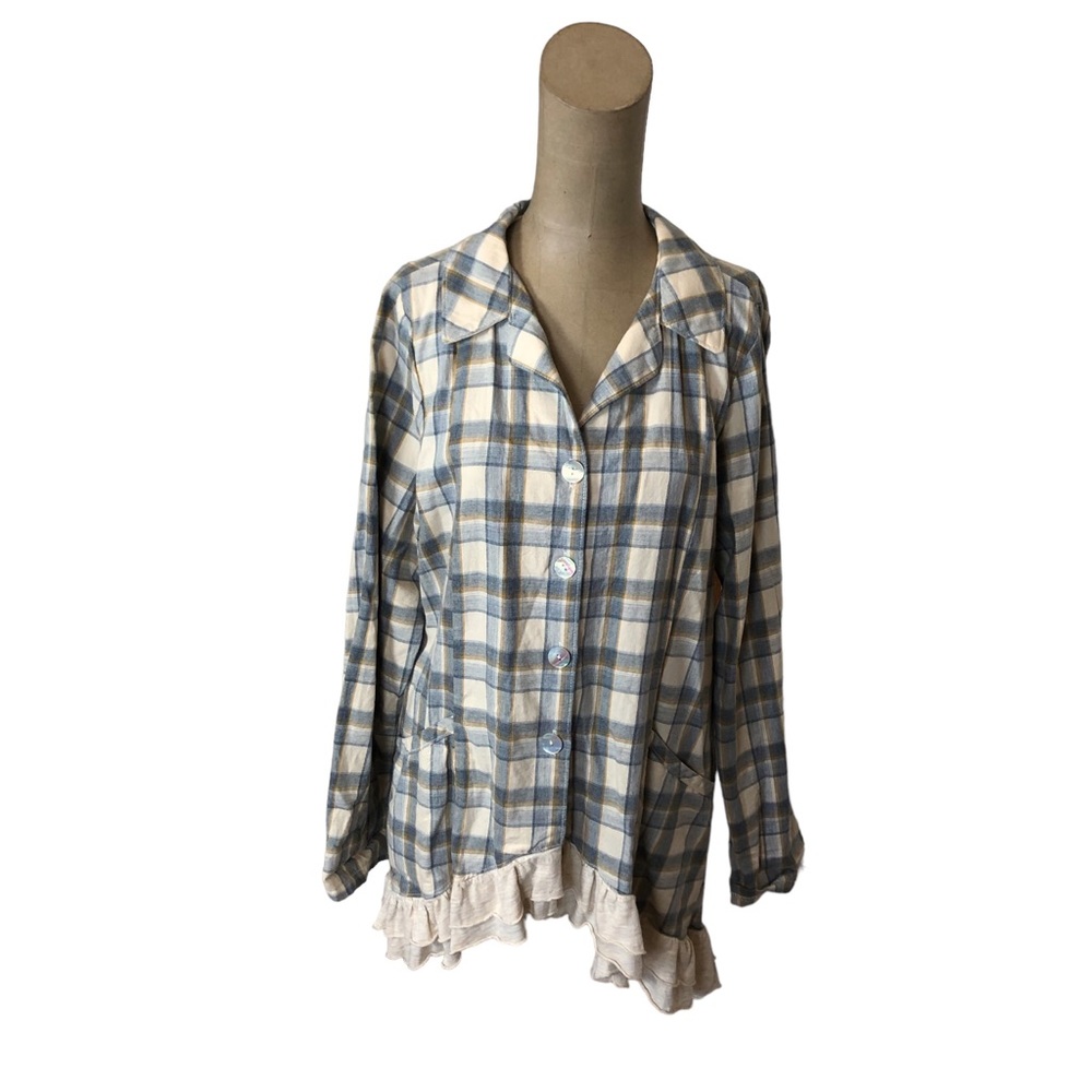 Goddess Gear Organic Fiber Clothing Plaid Top Tunic Size Large Made in USA
